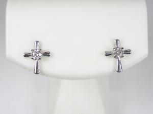 K18WG ホワイトゴールドダイヤモンド クロス ピアス10P03Dec16【楽ギフ_包装】｜オールジュエリー