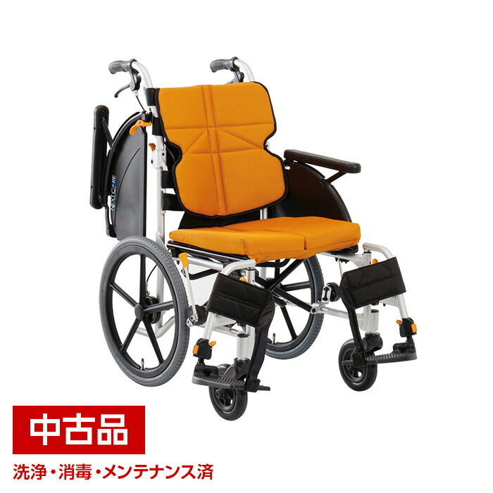 【中古】 松永製造所 ネクストコア・マルチ しり押し オレンジ色 NEXT-41B 40幅 40 ネクストコア マルチ 車いす 車椅子 しり押し用 パウダーコンパクト 背折りたたみ 踊躍上がり式手受け支える 背腰掛け張り合わせる スイングイン＆アウト【代引不可商いものです】
