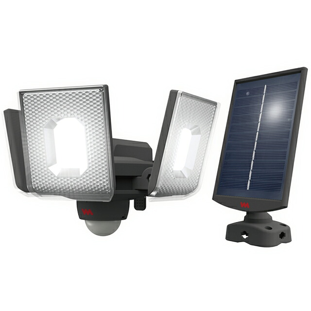ムサシ ＲＩＴＥＸ 横すべり型LEDソーラーセンサーライト ソーラー申し受ける 太陽の光＋USB申し受ける 7.5W×3灯 1800ルーメン(最高限度時) 明るさうつり変わり IP44 屋内・戸外兼用 人感感知器 明暗感知器 防犯灯 S340L 防犯関連グッズ-防犯センサー