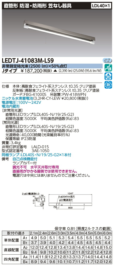 2021 ###β東芝 照明器具LED組み合せ器具 TENQOO非常灯20形直付70 非常