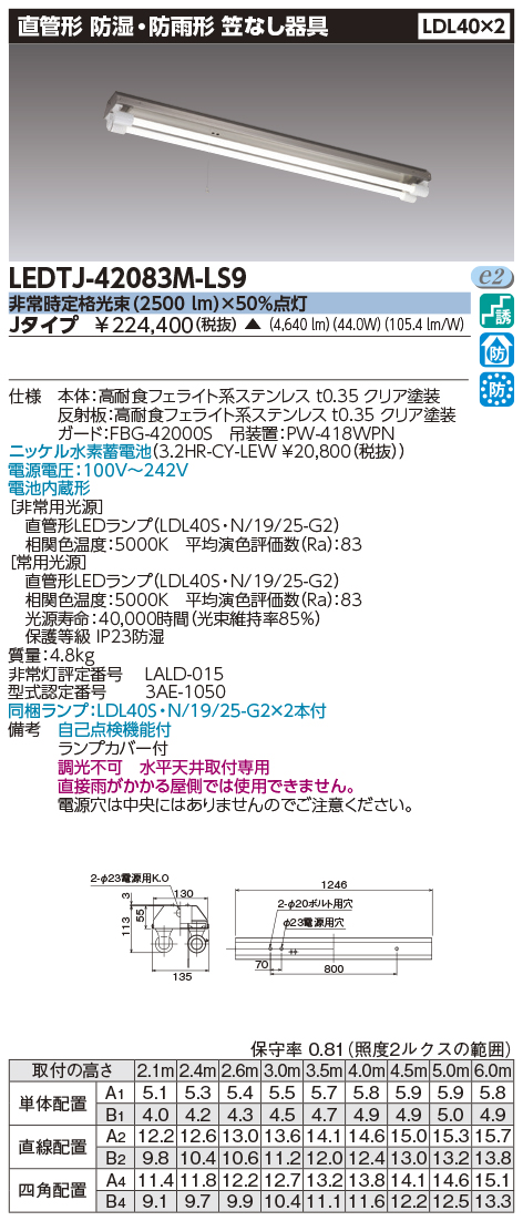 木造 東芝 TOSHIBA 非常用照明 逆富士 直管形 LEDTS-21302-LS9