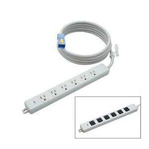 明工社　横形ＯＡ用接地タップ　６コ口　１５Ａ　１２５Ｖ　パイロットランプ　マグネット付　ハーネスプラグ付（黒）　ＶＣＴ３ｍ　白　MR7706NT3WBB ※受注生産品
