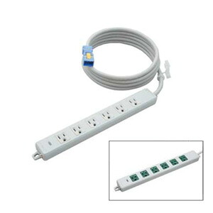 明工社　横形ＯＡ用接地タップ　６コ口　１５Ａ　１２５Ｖ　パイロットランプ　マグネット付　ハーネスプラグ付（緑）　ＶＣＴ３ｍ　白　MR7706NT3WMM ※受注生産品