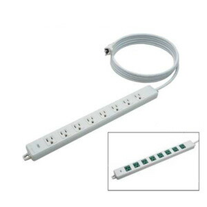 明工社　横形ＯＡ用接地タップ　８コ口　１５Ａ　１２５Ｖ　パイロットランプ　マグネット付　接地プラグ付　ＶＣＴＦ５ｍ（緑）　白　MR7708TJ5WM ※受注生産品