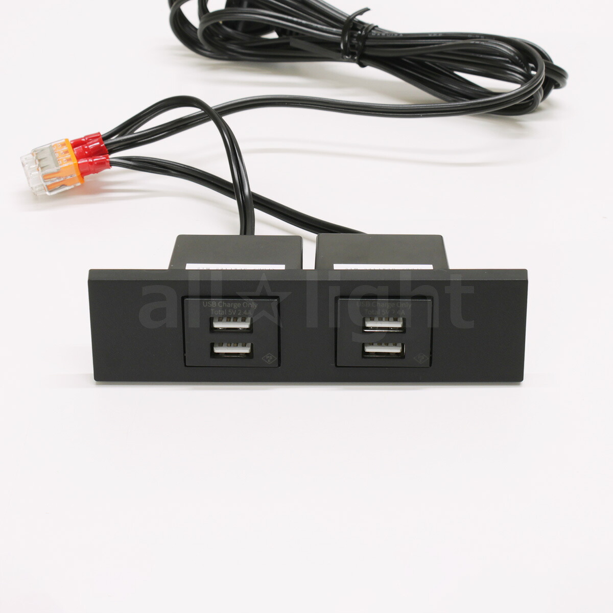 テクノパーツ　家具用コンセント(什器用)　USB付きコンセント(USB4口)　VFFコード1.95m　USB5V2.4A　ネジ止め式　フロストブラック　コンセントプラグ　プラグ付き　機器用　USB付き　Type-A　USB-A　四口　4個口　4コ口　4ヶ口　TPC202USB002X2FB
