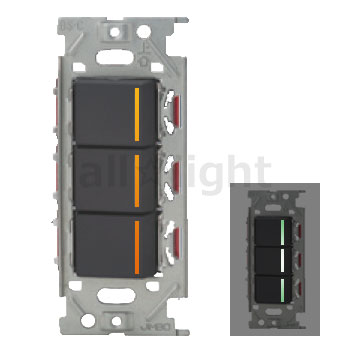 神保電器　ＮＫシリーズ配線器具　３路ガイド・チェックランプ付きスイッチトリプルセット　０．５Ａ　１２５Ｖ　ソフトブラック　NKW03730SB ※受注生産品