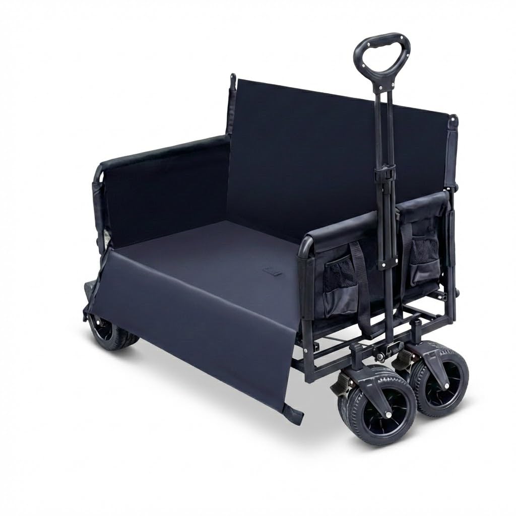 【貨物輸送無料】持ちはこび手押し車 アウトドア手押し車 1台2役 長椅子になる 折りたたみ式 大静電容量180L 耐荷重150kg 大径16.5糎タイア 打ちきり付き添い人 牢固たるスチール写真ひな形 ピクニック ・積貨委託貨物行き方 キャンプ・魚釣り・競技大会
