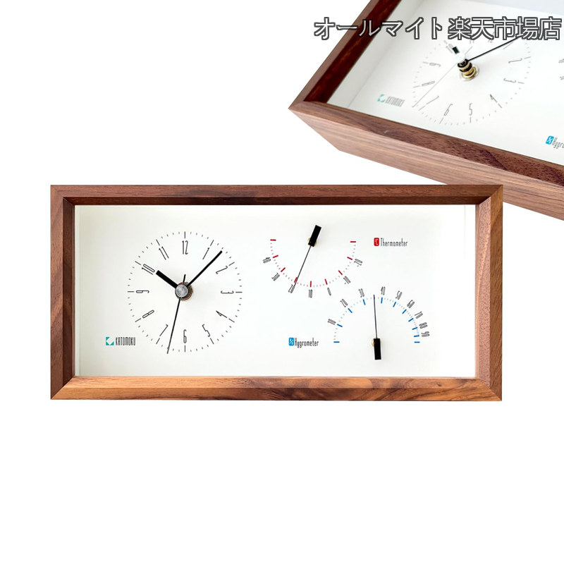 【貨物輸送無料】Thermo Clock ウォール中毒者 粁-152WA 木製 時辰儀 温湿度計 掛け置き兼用 25.5×12.1×4.6糎