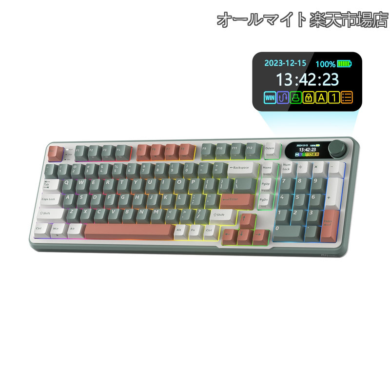 【貨物輸送無料】ROYAL KLUDGE S98 力学的鍵盤、かっこ良い見せびらかすおよびノッブ付き添い人、とっ始めマウント 96% ワイヤレスメカニカルキーボード BT/2.4G/USB-C、熱っぽいつけ替える能力のある、ソフトウエア受け支える、大静電容量蓄電池、98 手がかり、QWERTY US レイアウト