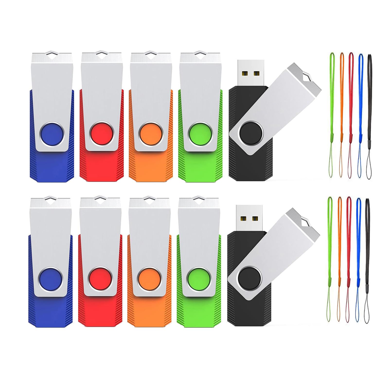 【送料無料】64GB 10個セットWooolken USB2.0 360度回転式設計軽量フラッシュドライブストラップ付きデータ保存とバックアップ用のUSBスティック｜オールマイト　店