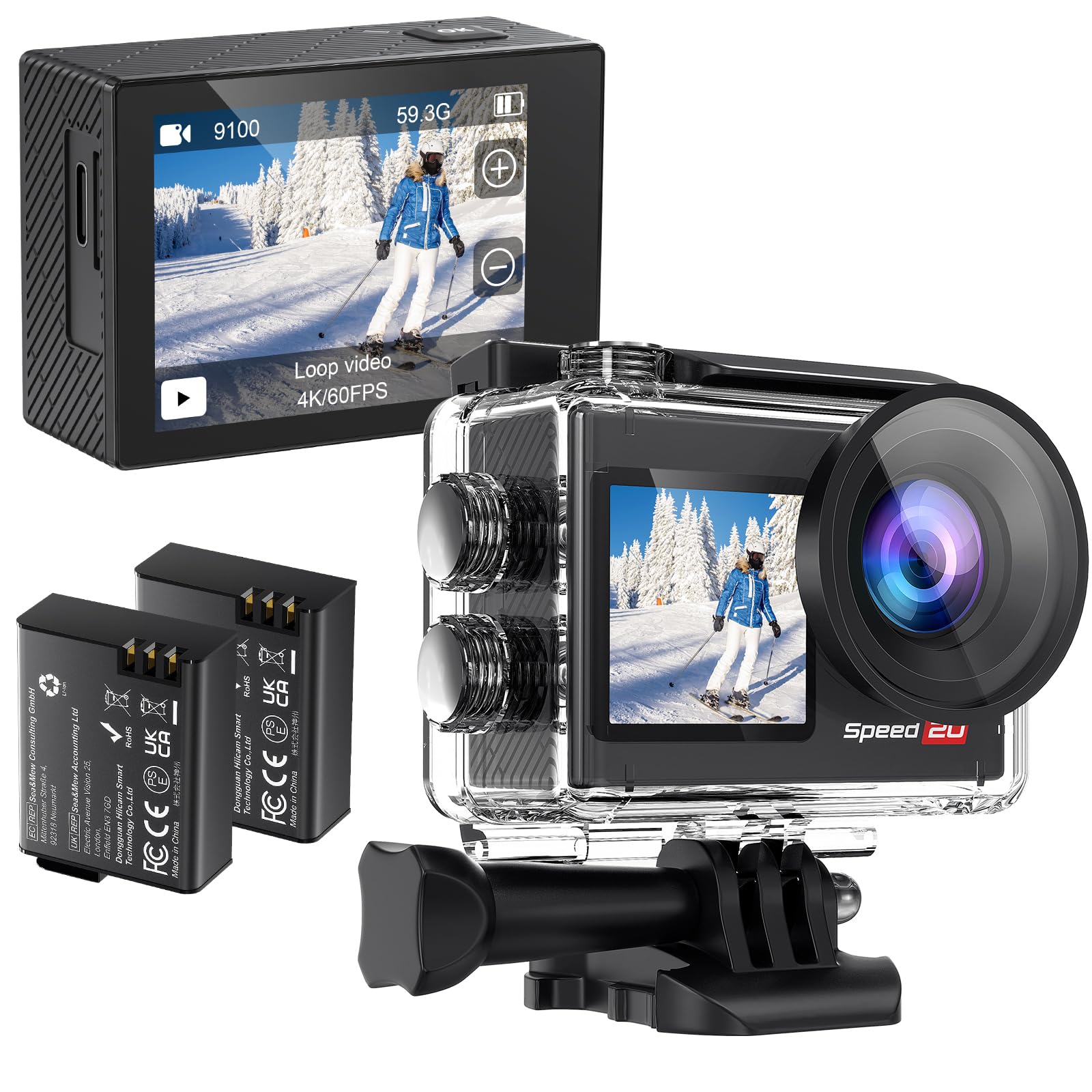 【貨物輸送無料】行動写真機 ウェアラブルカメラ 4K/60fps 超高清画質 6軸EIS手ブレ手を加えるウェアラブルカメラ 水中写真機 運動競技写真機 雨合羽入れもの付き添い人で40m雨合羽 1350mAh大静電容量蓄電池 スマホ協同適用業務相応う行動カム 前后2つのタッチスクリーン 170°広角水晶体 5