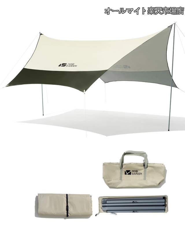 【貨物輸送無料】GARDEN ヘキサタープ しろがね色上塗り 4.4×4.4×2.1ｍ 雨合羽 UVとり捨てる UPF50+ 150Dオックスフォード布 パウダーコンパクト 持っていく助けになる キャンプタープ 極点と納める袋付き添い人 競技大会 ピクニック アウトドア オリーブ緑であること