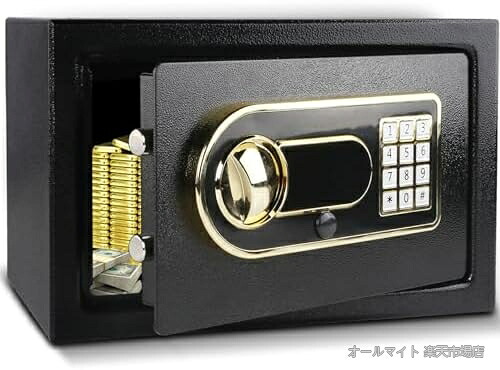 【送料無料】金庫 家庭用 12.4L テンキー式 盗難防止 コンパクト 床壁固定可能 緊急電池ボックス付き 貴重品収納 オフィス 店舗 日本語説明書付き｜オールマイト　店