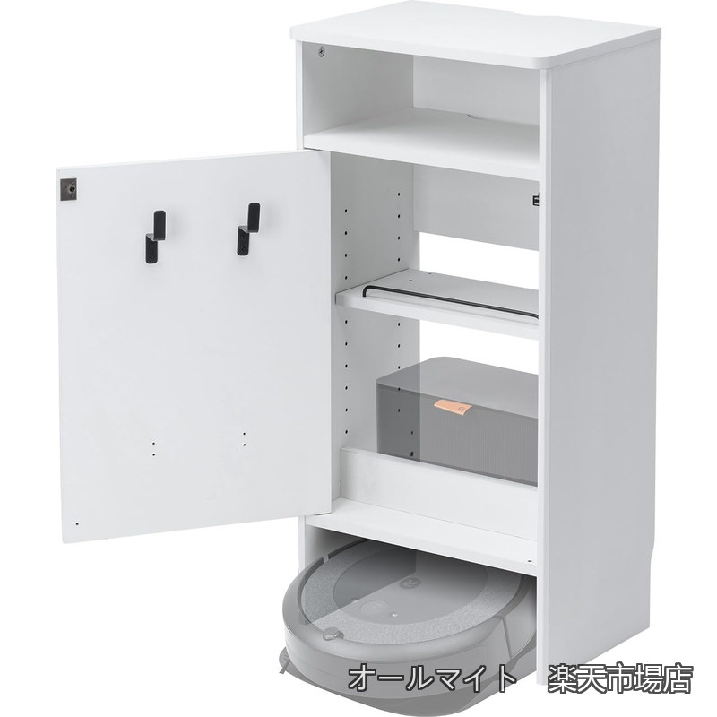 【送料無料】ケーブルボックス 大型 ルンバ収納 ダストボックス対応 木製 ルーター収納 3段 高さ85cm ロボット掃除機 ルンバ基地 ホワイト 200-CB062W|オールマイト 店
