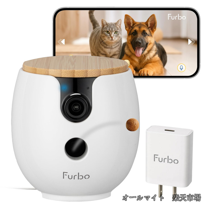 【送料無料】Furboミニ 360&deg;ビュー 2K画質 プレミア定額パッケージ + 電源アダプタ Type-Cポート | 150万人愛用のペットカメラブランドからペット専用小型AIカメラ 犬 猫 見守りカメラ スマホ対応 留守番 双方向会話 wifi iPhone Androidファーボ サブスク必須｜オールマイト　店