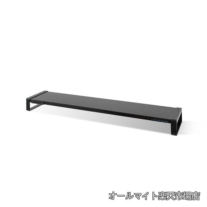 【送料無料】机上台 USB コンセント搭載 モニター台 幅110cm 奥行21cm スチール製 モニタースタンド 机上ラック 液晶モニター台 マルチディスプレイ デュアルディスプレイ モニター2台に対応 pms-1100-uj-bk|オールマイト 店