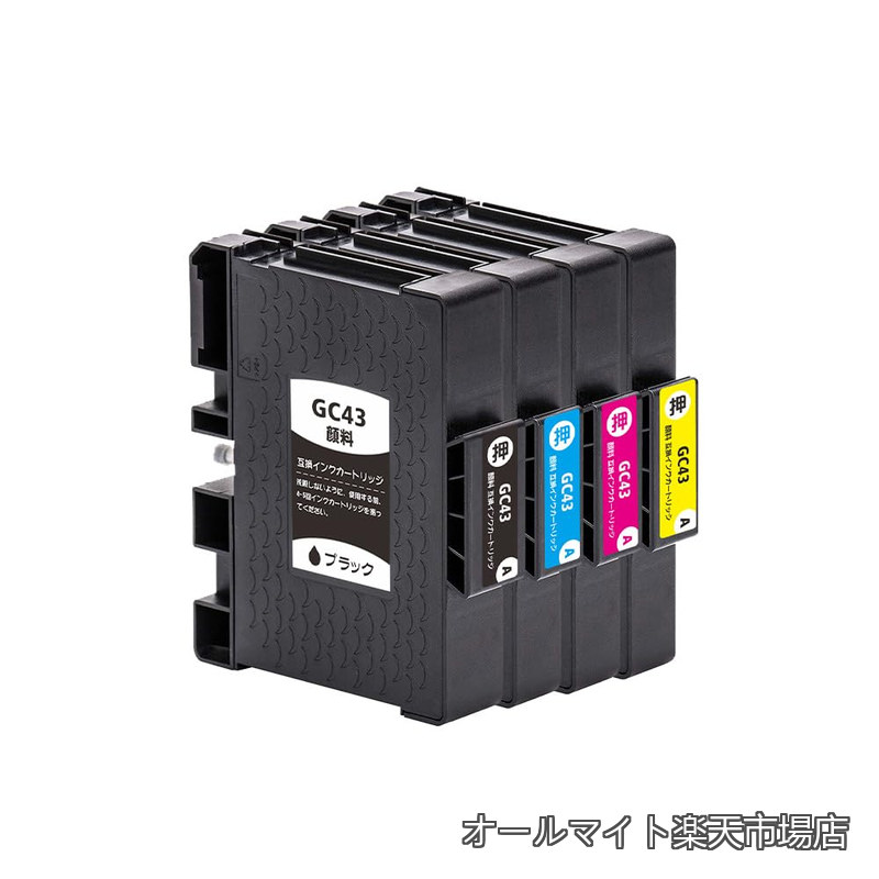 【送料無料】GC43BK GC43C GC43M GC43Y 顔料 4色セット Mサイズ リコー対応 互換インク 残量表示機能付 ISO14001/ISO9001認証工場 (GC43 GC43S)｜オールマイト　店