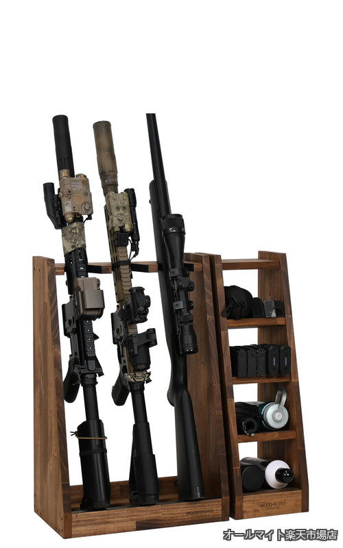 【貨物輸送無料】WORKS 日本製 ライフル銃照明ランプ 3丁掛 + マガジンラック仕掛ける (赤銅色)R3B+