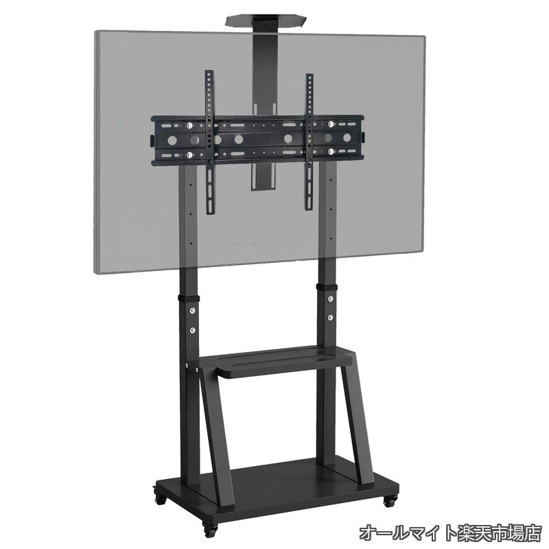 【送料無料】32～75インチ対応 キャスター付き ハイタイプ 壁寄せ VESA/横100-600mm/縦100-400mm 高さ調整可能 耐荷重60KG 自立 TVスタンド 黒 家用/学校/会社/病院/ビジネス展示用 黒 日本語解説書付き (トレー付き)｜オールマイト　店