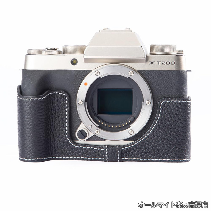 【送料無料】X-T200専用 レトロな本革(牛革)手作りのハーフケース カメラ保護カバー適用Fuji XT200 xt200 ハーフタイプ カメラプロテクトケース 底面開閉 電池交換 三脚取り付け可能キズ 摩耗防止 (黒色)|オールマイト 店