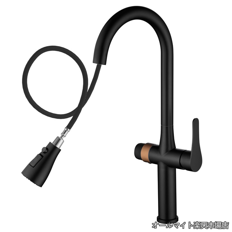 【送料無料】限定】APPASO 3ウェイフィルター蛇口、キッチン用浄水フィルター付き水栓、3in1キッチンシンク用蛇口 業務用シングルハンドル、SUS304ステンレススチール マットブラック（ろ過装置なし）、cUPC認証 引き出し式ホース、給水管＆バルブ｜オールマイト　店