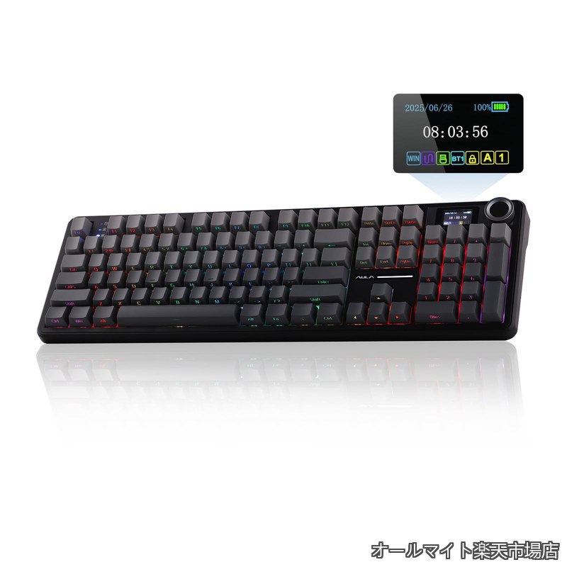 【貨物輸送無料】X Aula F108 PRO ワイヤレスゲーミングキーボード 映写幕付き添い人 8000mAh蓄電池 熱っぽいつけ替える相応う 放送番組能力のあるな104個の手がかりとノッブ RGBうしろ側ともし火 Mac/マイコン/Android用 技適公証手に入れる (Black Gradient)