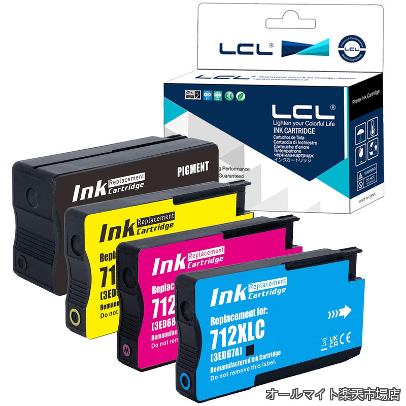 【貨物輸送無料】HP用 712 712XL 80ML+3 * 29ML 大静電容量 絵の具 取り替えっこインキ薬莢 相応う機種：DesignJet Studio T650 T630 T230 T210 T250 (4色仕掛ける)