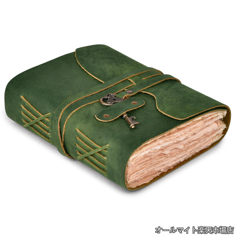 【送料無料】VILLAGE ヴィンテージレザージャーナル - ヴィンテージレザー綴じジャーナル レディース メンズ ? ハンドメイド ヴィンテージデコール エッジペーパー ? ヴィンテージキークロージャー ? 影の本 ? レザースケッチブック ? （A4）13インチx 8インチ ミントグ｜オールマイト　店