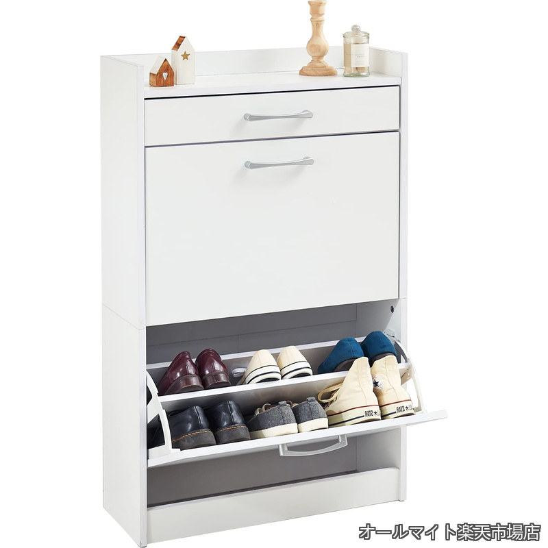 【送料無料】シューズラック 靴箱 下駄箱 2段 12足 収納 隠せる 薄型 省スペース 通気性 幅62 奥行24 高さ99 1台 ホワイト RSR-1704WH|オールマイト 店