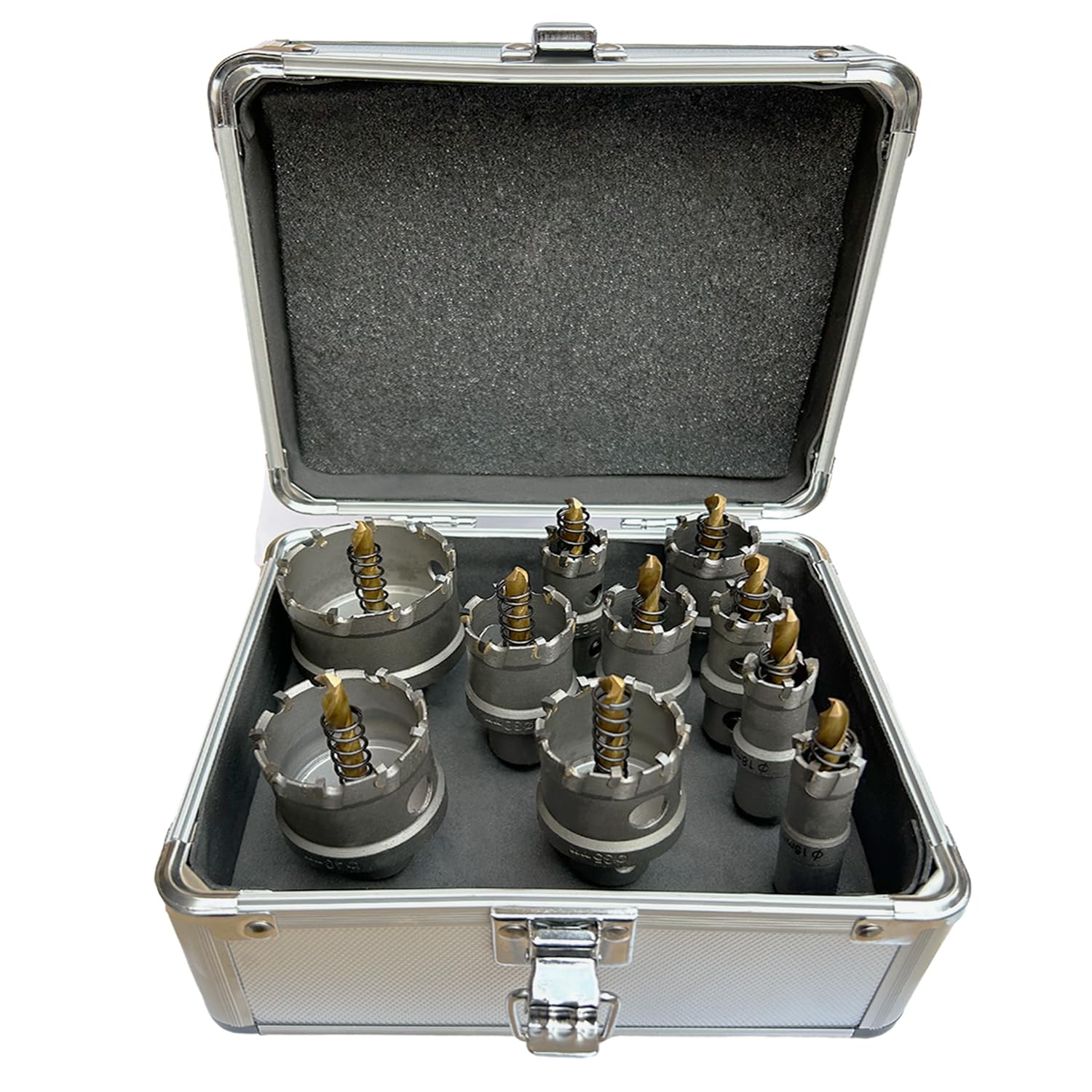 【送料無料】12ｍｍ ～ 200ｍｍ 超硬 ステンレス ホールソーセット インパクト 穴あけ 耐久性 スパイラルドリル 電動ドリル ホルソー ホールカッター 切削工具【金属 鉄 アルミ 木材など DIY 穿孔 六角レンチ ケース付き】 (10個セット)｜オールマイト　店