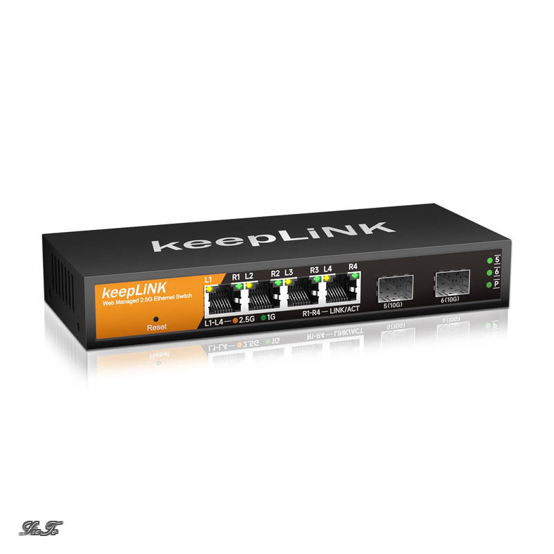 【送料無料】(2.5G RJ45ポートx4、10GbE SFP+ポート x2)簡易スマート (Web 管理対応)スイッチングハブ 金属筐体 ファンレス 静音設計|オールマイト 店