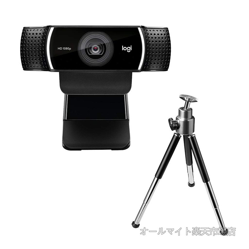 【送料無料】ロジクール Webカメラ C922n フルHD 1080P ストリーミング 撮影用 三脚 スタンド 付き オートフォーカス ステレオ マイク ウェブカメラ ウェブカム PC Mac ノートパソコン Zoom Skype 国内正規品 2年間メーカー保証｜オールマイト　店