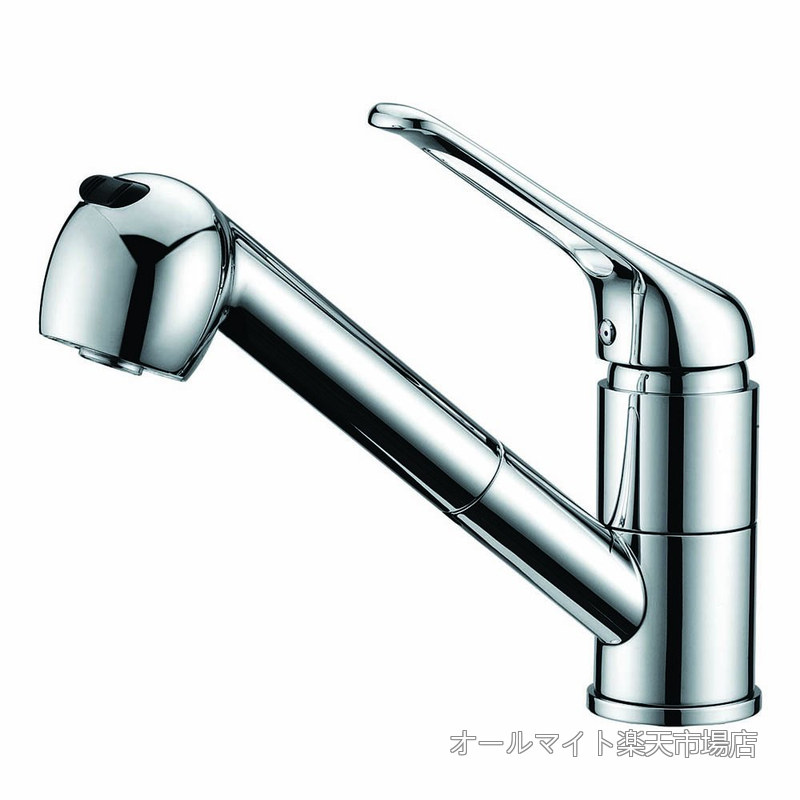 【送料無料】キッチン混合水栓 キッチン用水栓 台付き(1穴) シングルレバー混合栓 ホース引き出し式 整流 シャワー切り替え可能 サテンメッキ KFPOY011|オールマイト 店