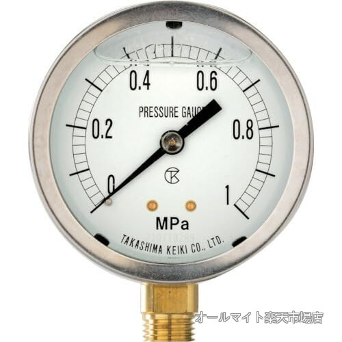 【送料無料】高島 グリセリン入圧力計 A枠立型・φ75 圧力レンジ0.0~0.1MPa G3/8【 】 1321010｜オールマイト　店