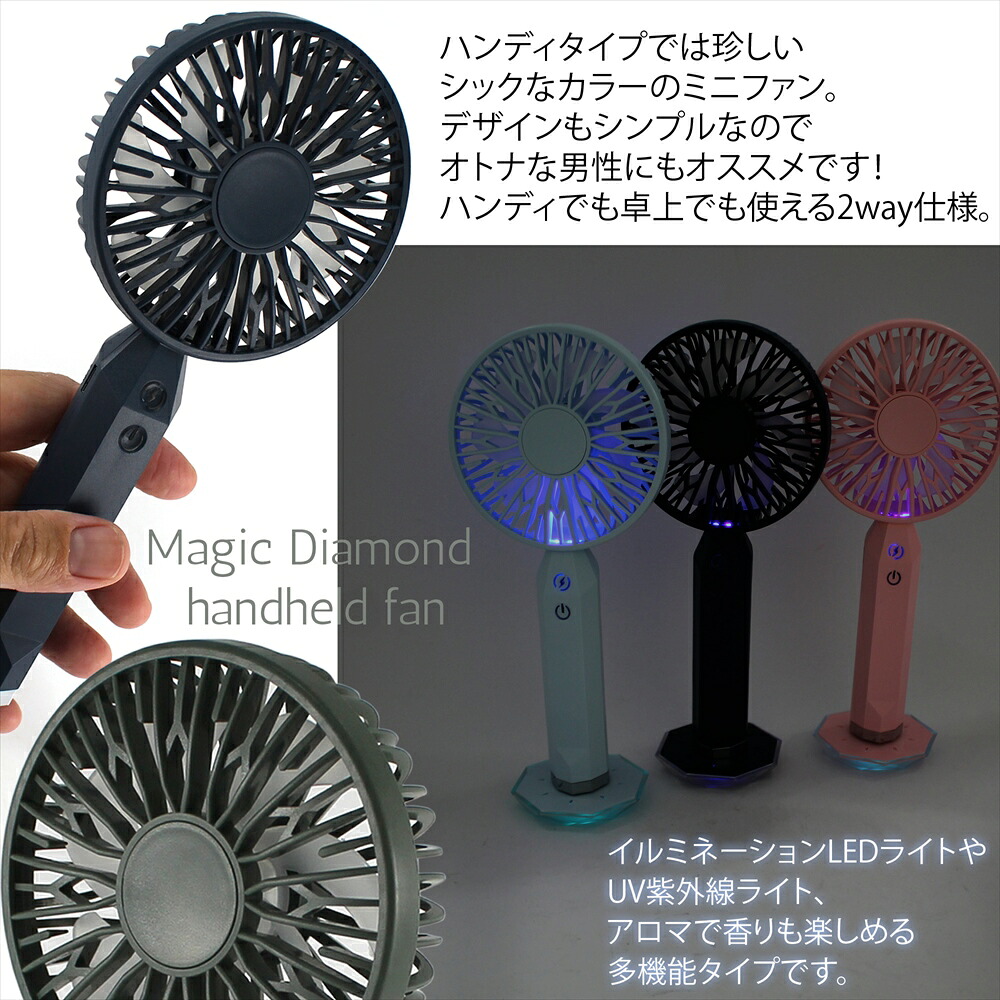 【楽天市場】ハンディファン ミニ扇風機 アロマ 扇風機 usb LED内蔵 イルミネーション アロマ機能 ライト付き 静音設計 3段階風量調節 ...