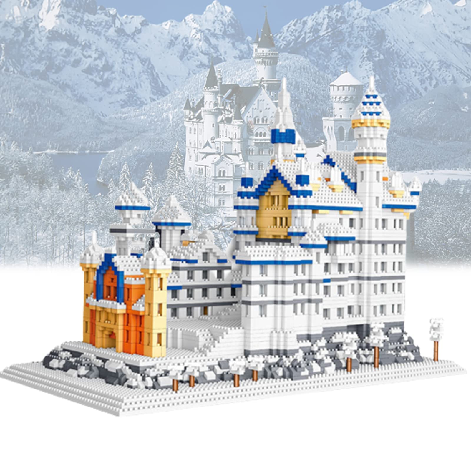 【レビュー特典】ナノマイクロブロック 白鳥の湖の城の建物キット ミニ建物モデル ナノダイヤモンドビルディングブロック 3Dパズルマイクロレンガミニブロック子供のためのDIYおもちゃ（ライト+ツール）