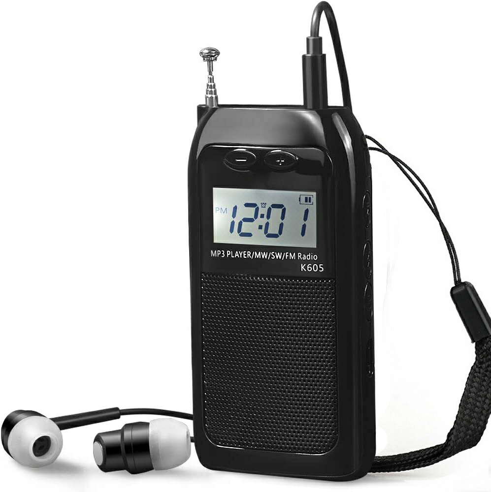 ポータブルラジオ 充電式 デジタル ポケットラジオ 高感度 大容量バッテリー 首掛け AM FM SWラジオ 小型 バックライト TFカード対応 MP3プレーヤー 多機能ストラップ 収納袋