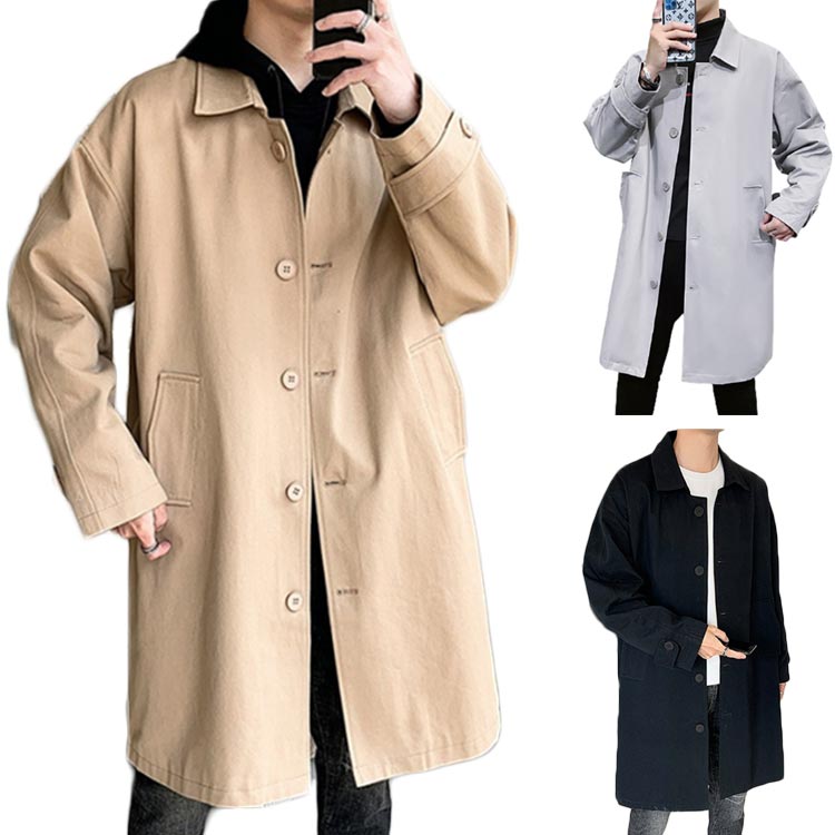 M-3XL ロングジャケット 無地 ロングコート 兼用 ビジネス カジュアル コート ジャケット 春秋冬 メンズ｜alloneall