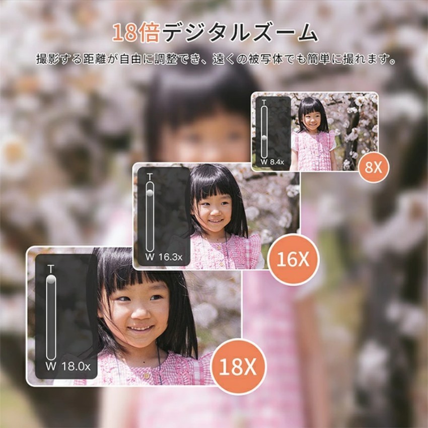 【2026新型 SNSで話題沸騰 】デジカメ WIFI対応 180度回転 デジタルカメラ カメラ 修学旅行 コンデジ 5K 7500万画素 スマホに送れる 64GBマイクロSDカード付き 18倍ズーム バッテリー2枚 子供用 修学旅行 スマホ転送 父の日 プレゼント｜alloneall