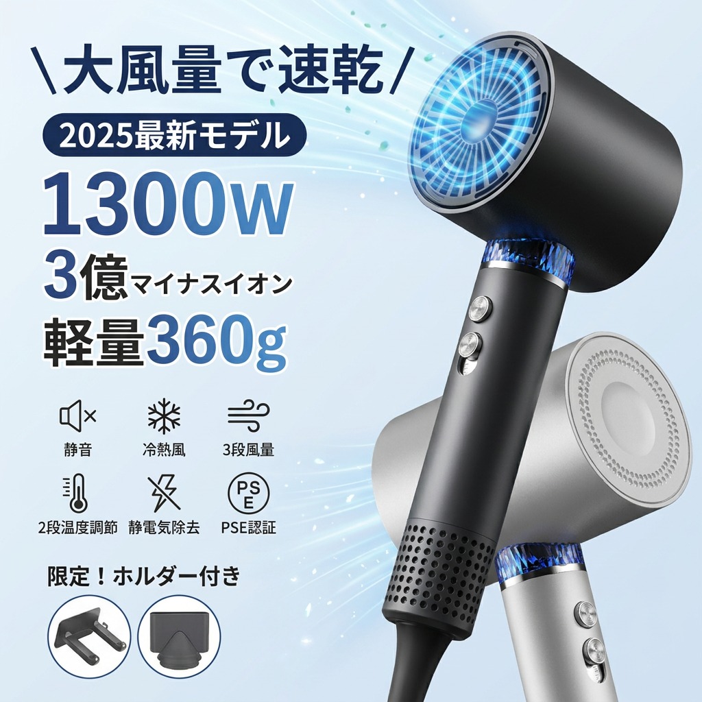 静電気取りくずす 3段風量 生まれ落ちる日 髪の毛ドライヤー 軽さ360g 冷熱風 おすすめ メンズ 静音 PSE公証 ヘアサロン 差し上げ物 3億さっ引く