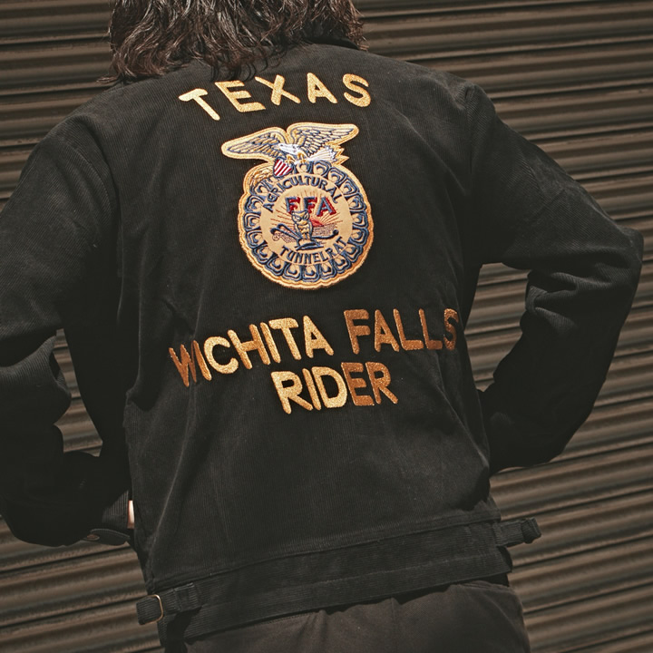 メンズ FFAジャケットミリタリージャケット コーデュロイ TEXAS 刺繍 ワッペン ブラック ネイビー ワインレッド ブラウン FFA M L XL jacket アメカジ