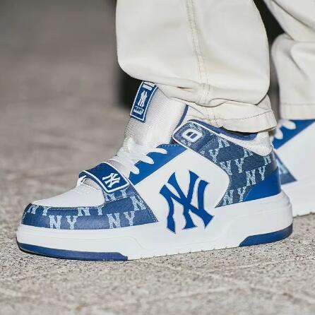 日本未入荷 MLB Korea CHUNKY LINER MID DENIM ジーンズ 厚底スニーカー レディーススニーカー 3ASXCDN3N-50NYD