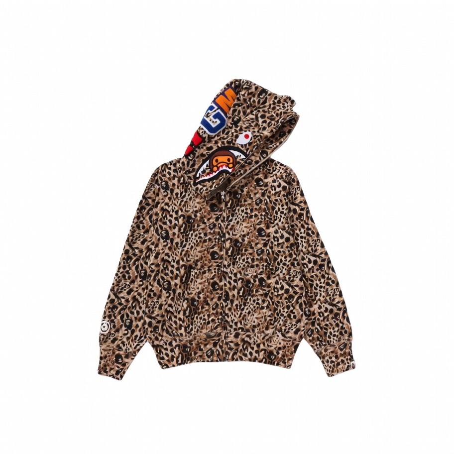 日本未入荷 BAPE パーカー レオパード レディース フルジップ フーディー ヒョウ柄 コットン スウェット FW25 2L80-215-001｜jelly