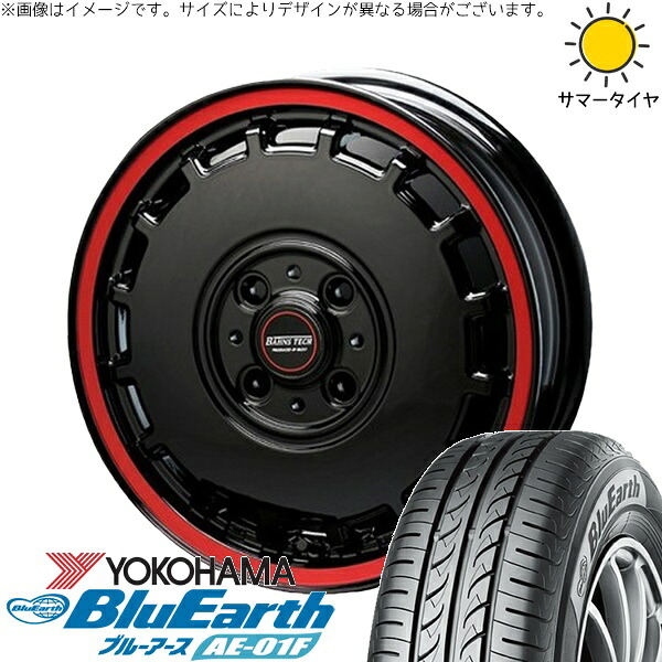 ソリオ MA26 MA36 デリカ 165/70R14 サマータイヤ ホイール 4本セット 新品 | ヨコハマタイヤ (YOKOHAMA) ブルーアース AE-01F &times; ブレスト (BLEST) バーンズテック KT-ストリーム ブラックレッドクリア 14インチ 4.5J +45 4穴100｜タイヤショップ オールテレーン