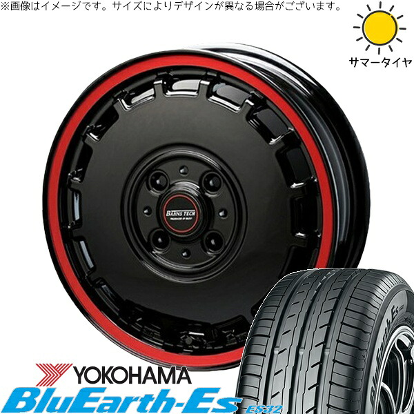 NBOX スペーシア タント デリカミニ 155/65R14 サマータイヤ ホイール 4本セット 新品 | ヨコハマタイヤ (YOKOHAMA) ブルーアース ES32 &times; ブレスト (BLEST) バーンズテック KT-ストリーム ブラックレッドクリア 14インチ 4.5J +45 4穴100｜タイヤショップ オールテレーン