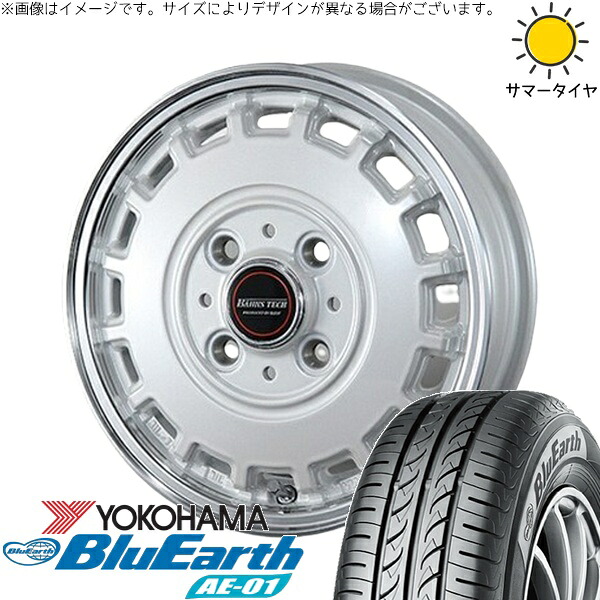 NBOX スペーシア タント デリカミニ 155/65R14 サマータイヤ ホイール 4本セット 新品 | ヨコハマタイヤ (YOKOHAMA) ブルーアース AE01 &times; ブレスト (BLEST) バーンズテック KT-ストリーム パールホワイト 14インチ 4.5J +45 4穴100｜タイヤショップ オールテレーン