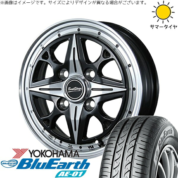 NBOX スペーシア タント デリカミニ 155/65R14 サマータイヤ ホイール 4本セット 新品 | ヨコハマタイヤ (YOKOHAMA) ブルーアース AE01 × ブレスト (BLEST) ビートステージ NS-C セミグロスブラック 14インチ 4.5J +45 4穴100