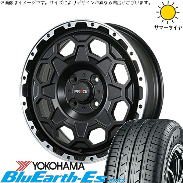 エブリィワゴン 165/60R14 サマータイヤ ホイール 4本セット 新品 | ヨコハマタイヤ (YOKOHAMA) ブルーアース ES32 × ブレスト (BLEST) バーンズテック プロックストリーム セミグロスブラック 14インチ 4.5J +45 4穴100