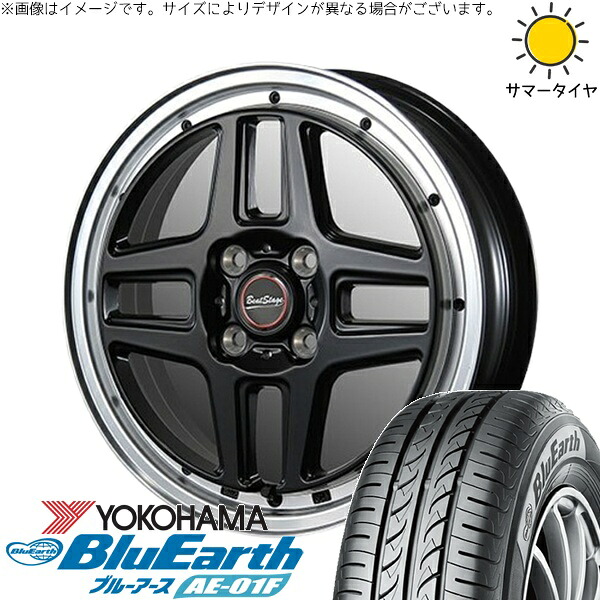 ソリオ MA26 MA36 デリカ 165/70R14 サマータイヤ ホイール 4本セット 新品 | ヨコハマタイヤ (YOKOHAMA) ブルーアース AE-01F × ブレスト (BLEST) ビートステージ WT-C セミグロスブラック 14インチ 4.5J +45 4穴100