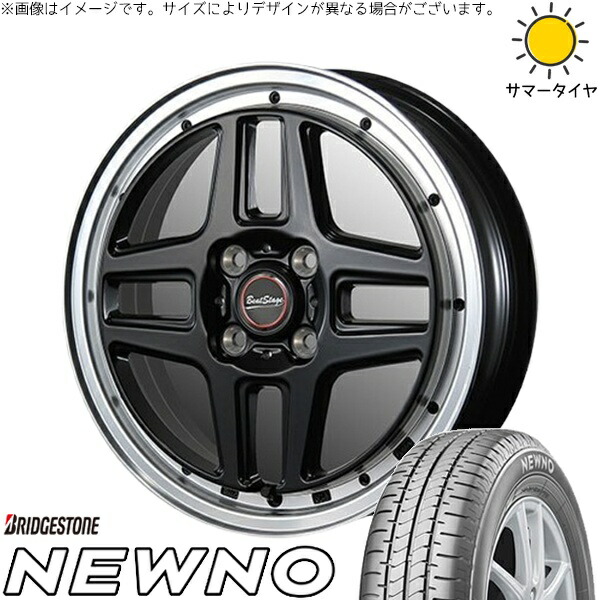 エブリィワゴン 165/60R14 サマータイヤ ホイール 4本セット 新品 | ブリヂストン (BRIDGESTONE) ニューノ × ブレスト (BLEST) ビートステージ WT-C セミグロスブラック 14インチ 4.5J +45 4穴100|タイヤショップ オールテレーン